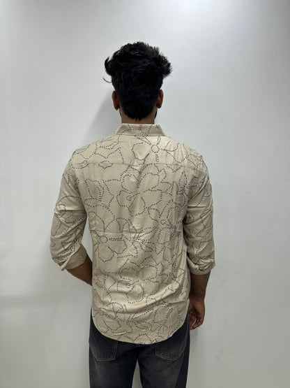 Cream Leaf Printed Shirt