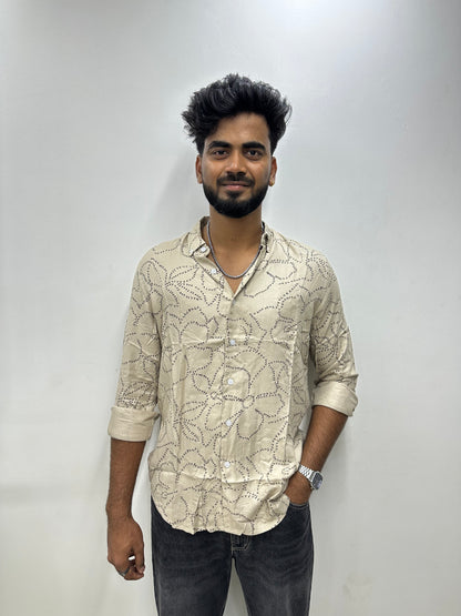 Cream Leaf Printed Shirt