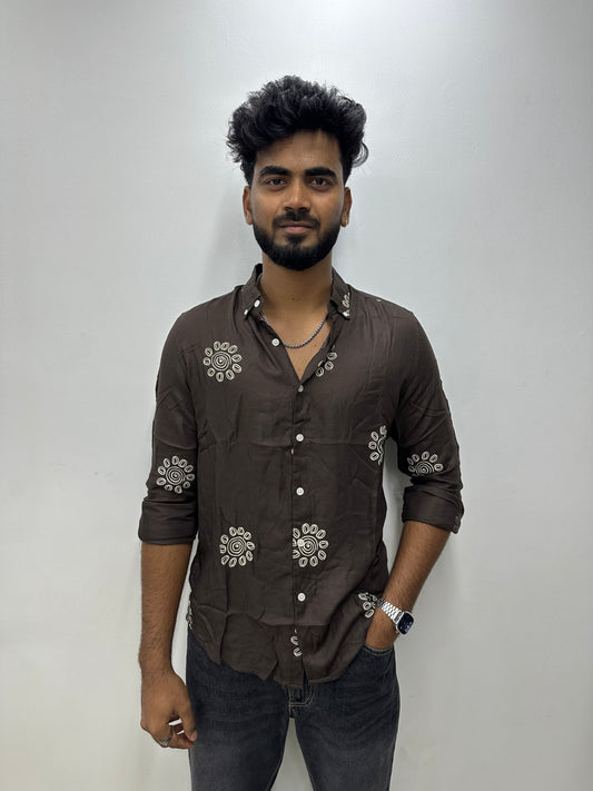 Brown Spiral Printed Shirt