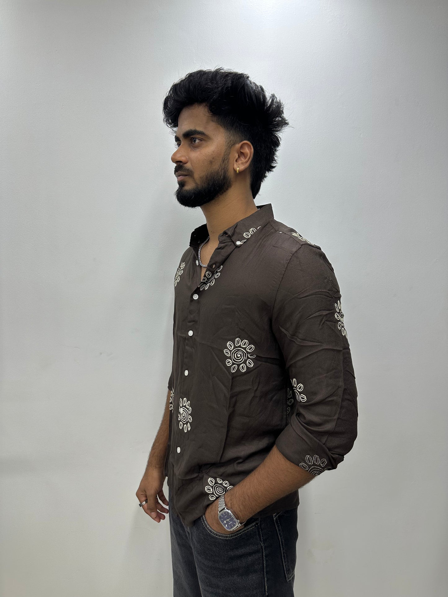 Brown Spiral Printed Shirt