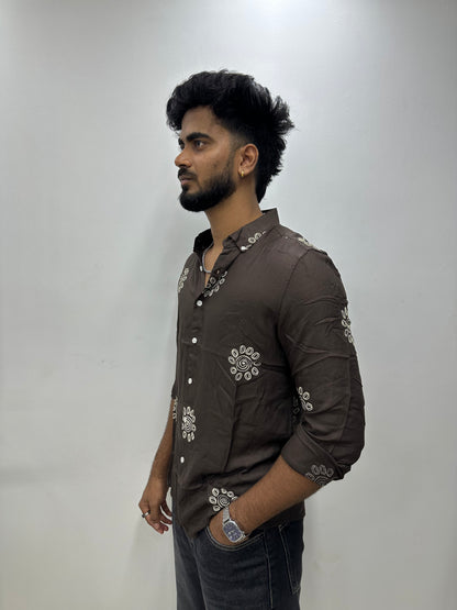 Brown Spiral Printed Shirt
