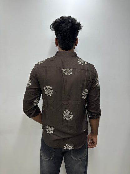 Brown Spiral Printed Shirt