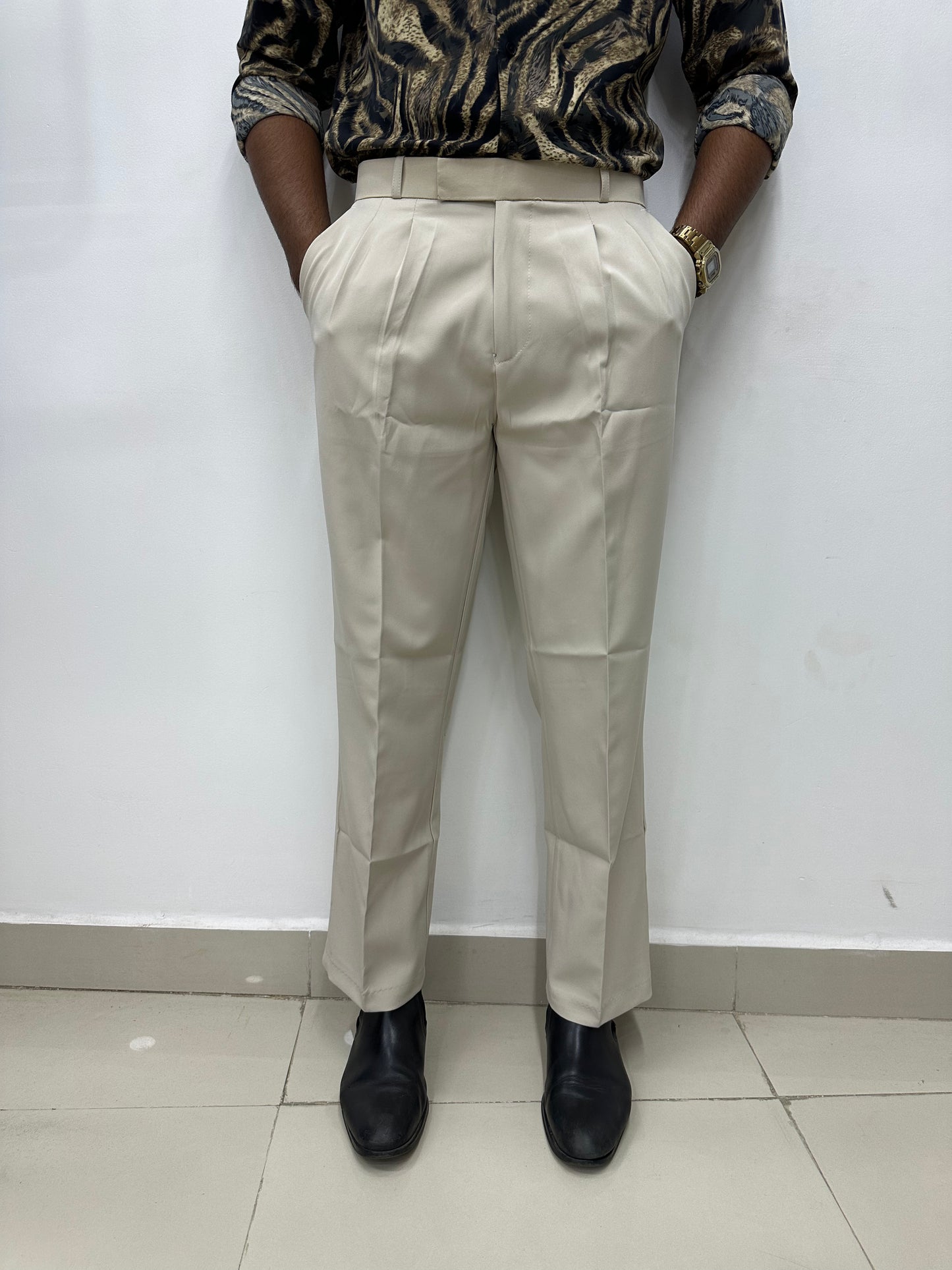 Cream Korean Baggy Trousers