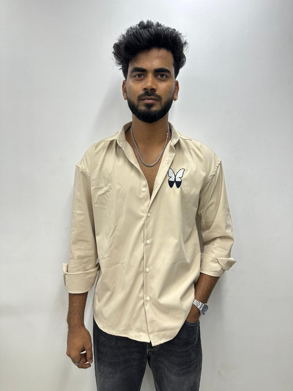 Cream Butterfly Printed Shirt