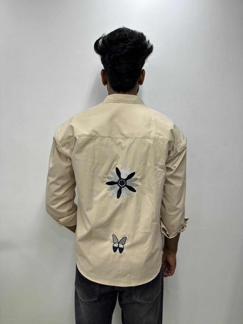 Cream Butterfly Printed Shirt