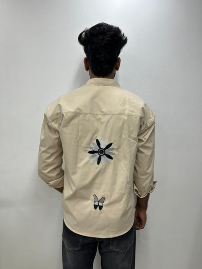 Cream Butterfly Printed Shirt