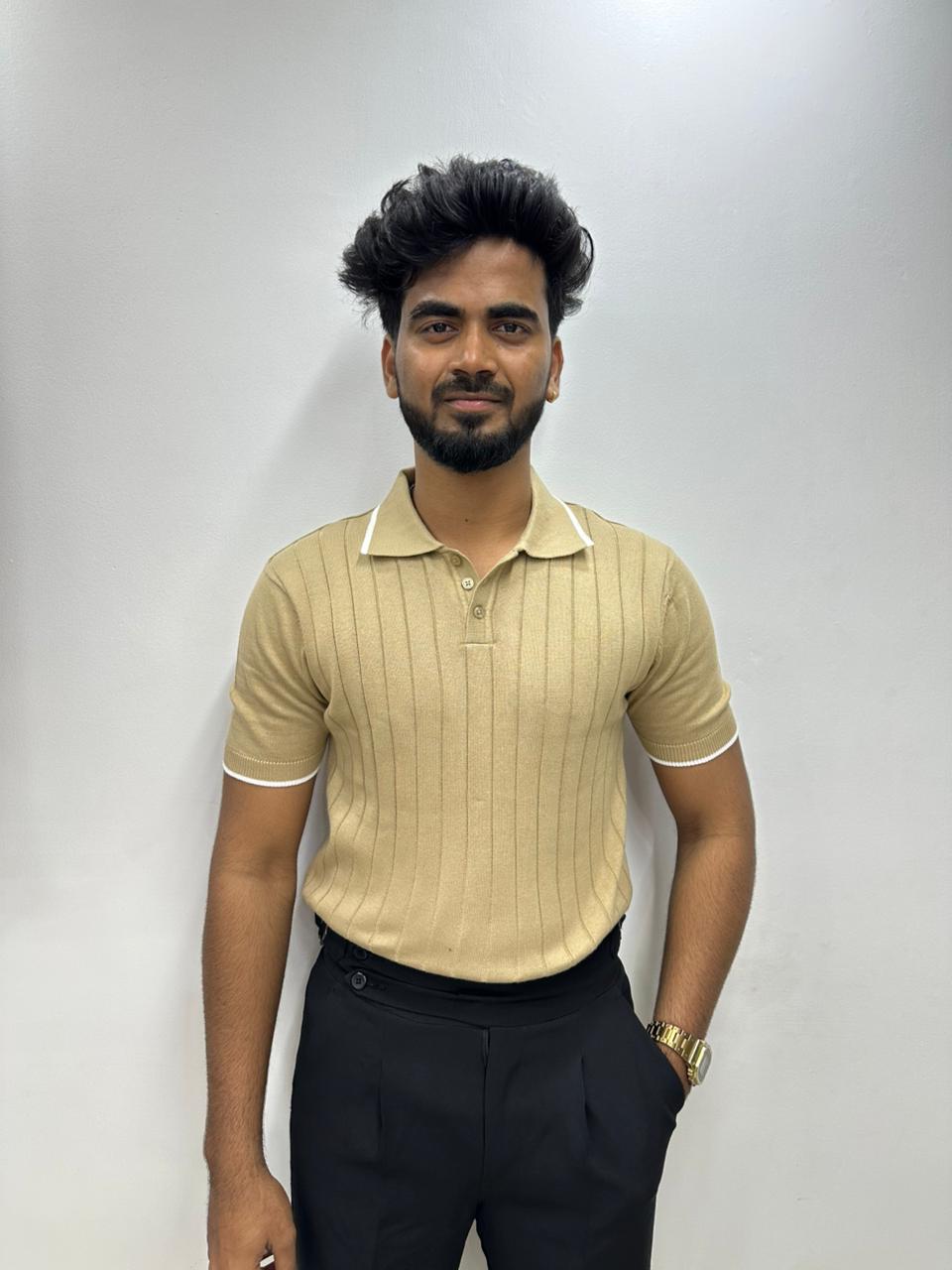 Beige Half Sleeve Polo T-Shirt