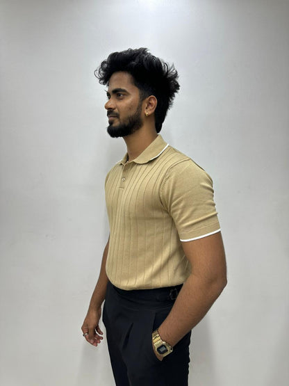 Beige Half Sleeve Polo T-Shirt