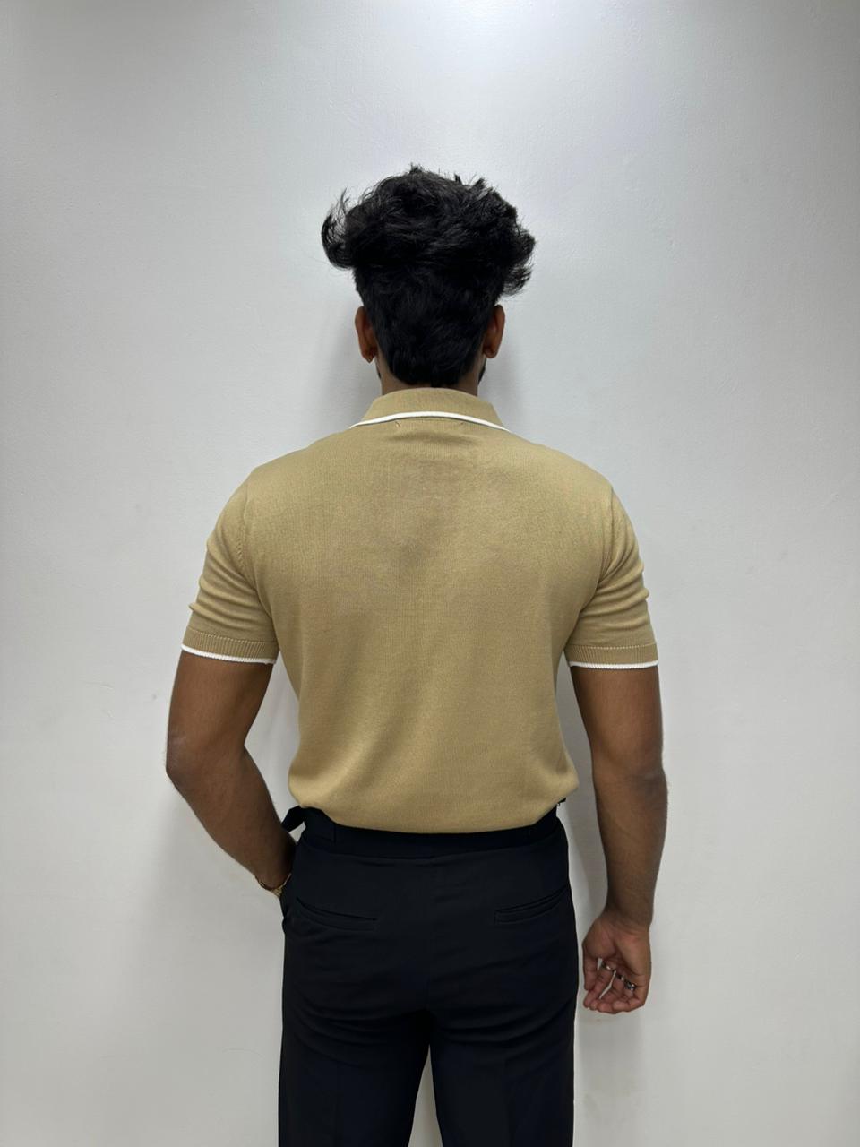 Beige Half Sleeve Polo T-Shirt
