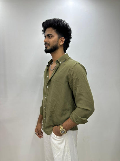 Olive Green Linen Shirt