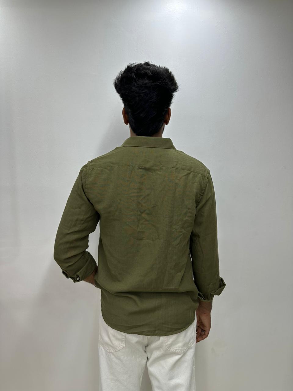Olive Green Linen Shirt