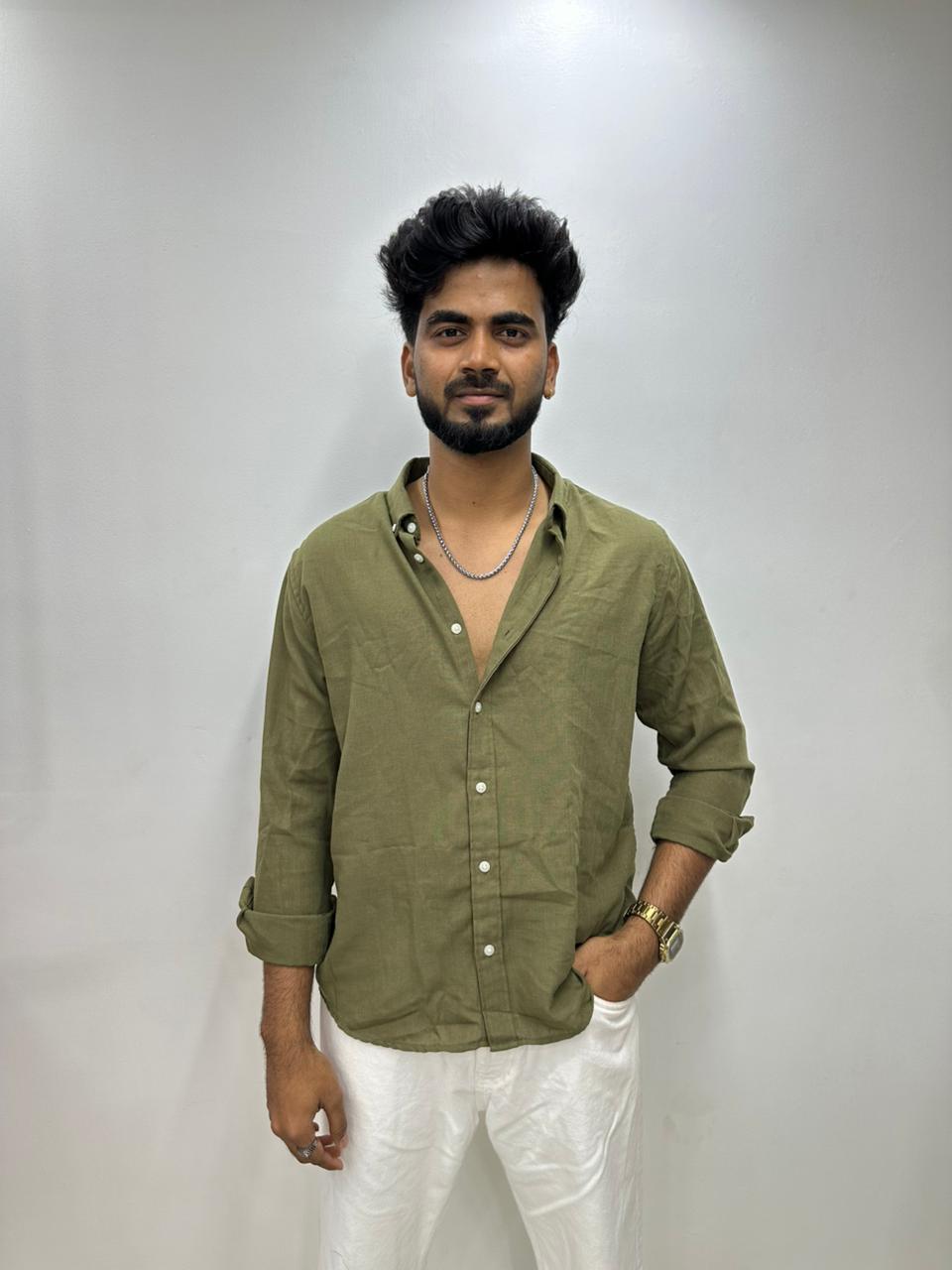 Olive Green Linen Shirt