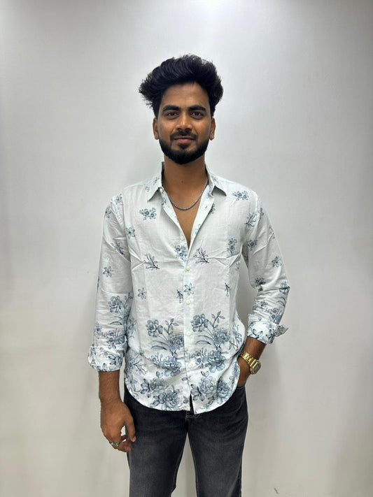 White Blue Floral Shirt