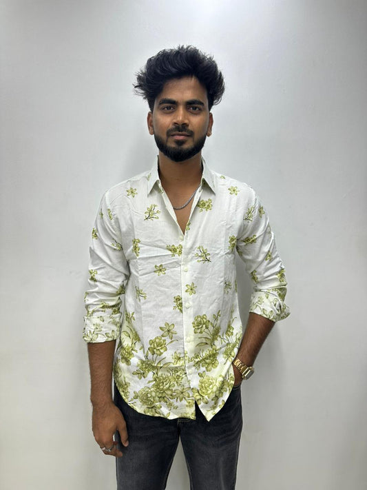 White Green Floral Shirt