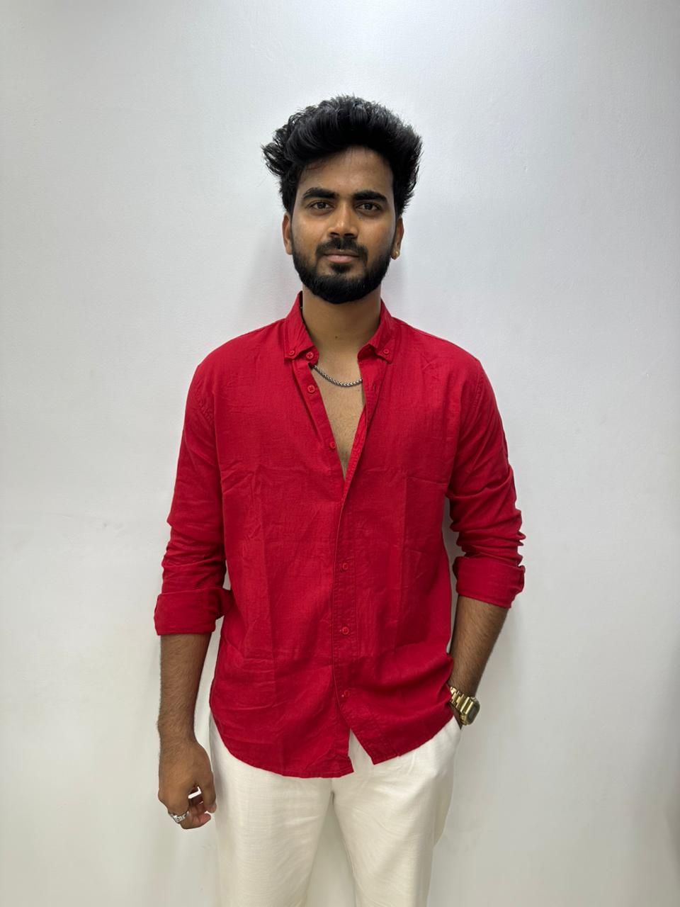 Deep Red Linen Shirt