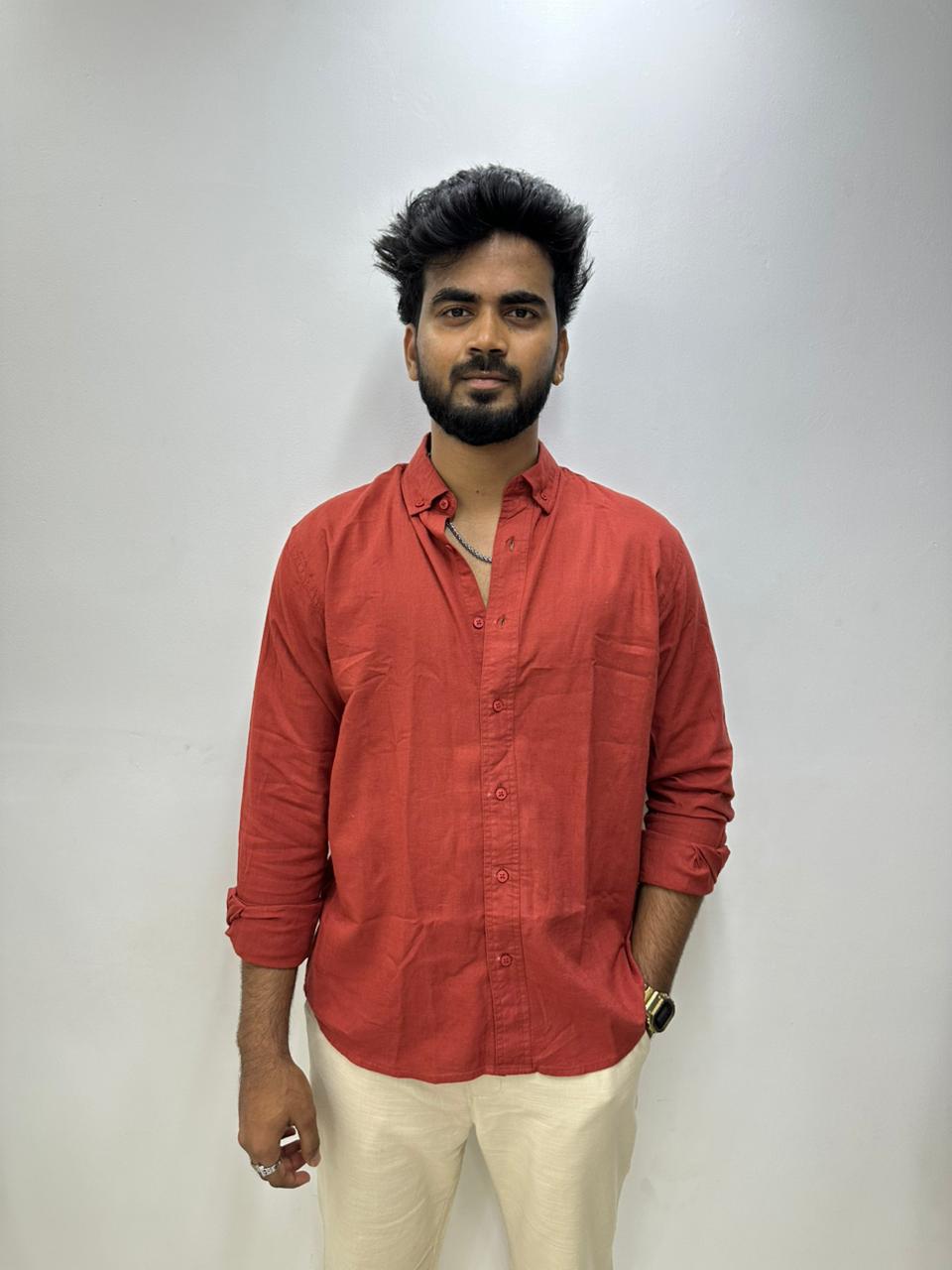 Crimson Red Linen Shirt