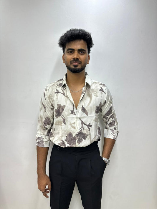 Ivory Taupe Floral Print Shirt