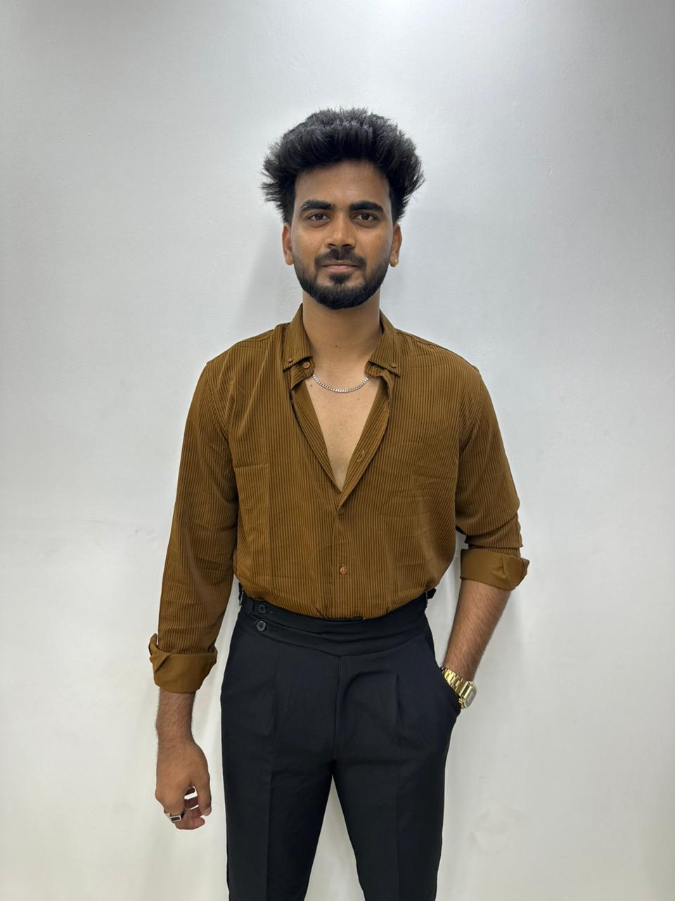Golden Brown Striped Shirt